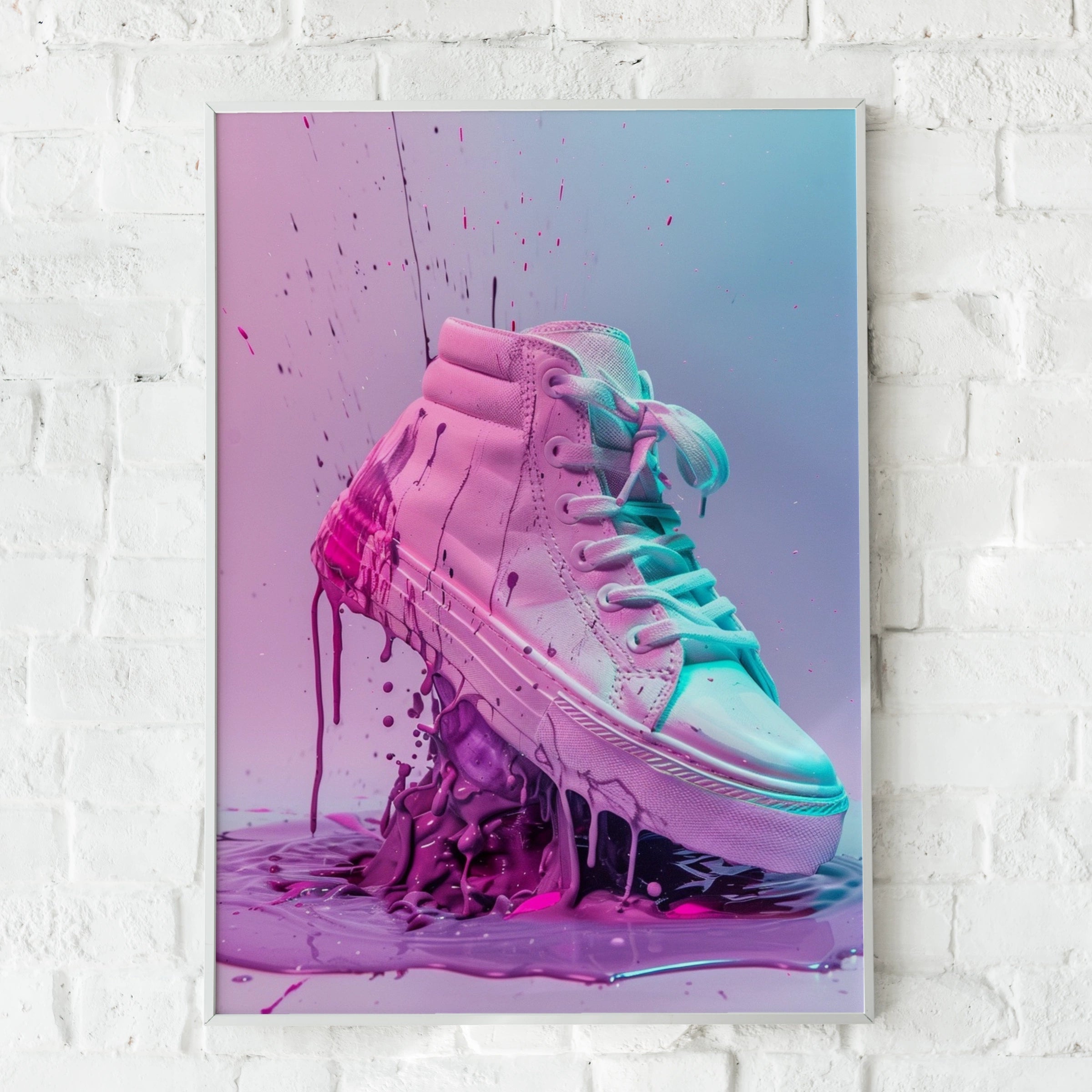 Pastel Sneaker Art Print, Pink Trainers Paint Splash Poster, Streetwear Wall Decor