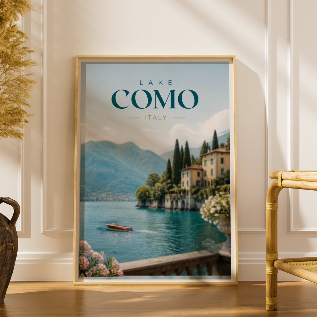 Travel Print | Lake Como Italy Poster, Italian Lake Wall Art, Vintage Style Print, Holiday Gift
