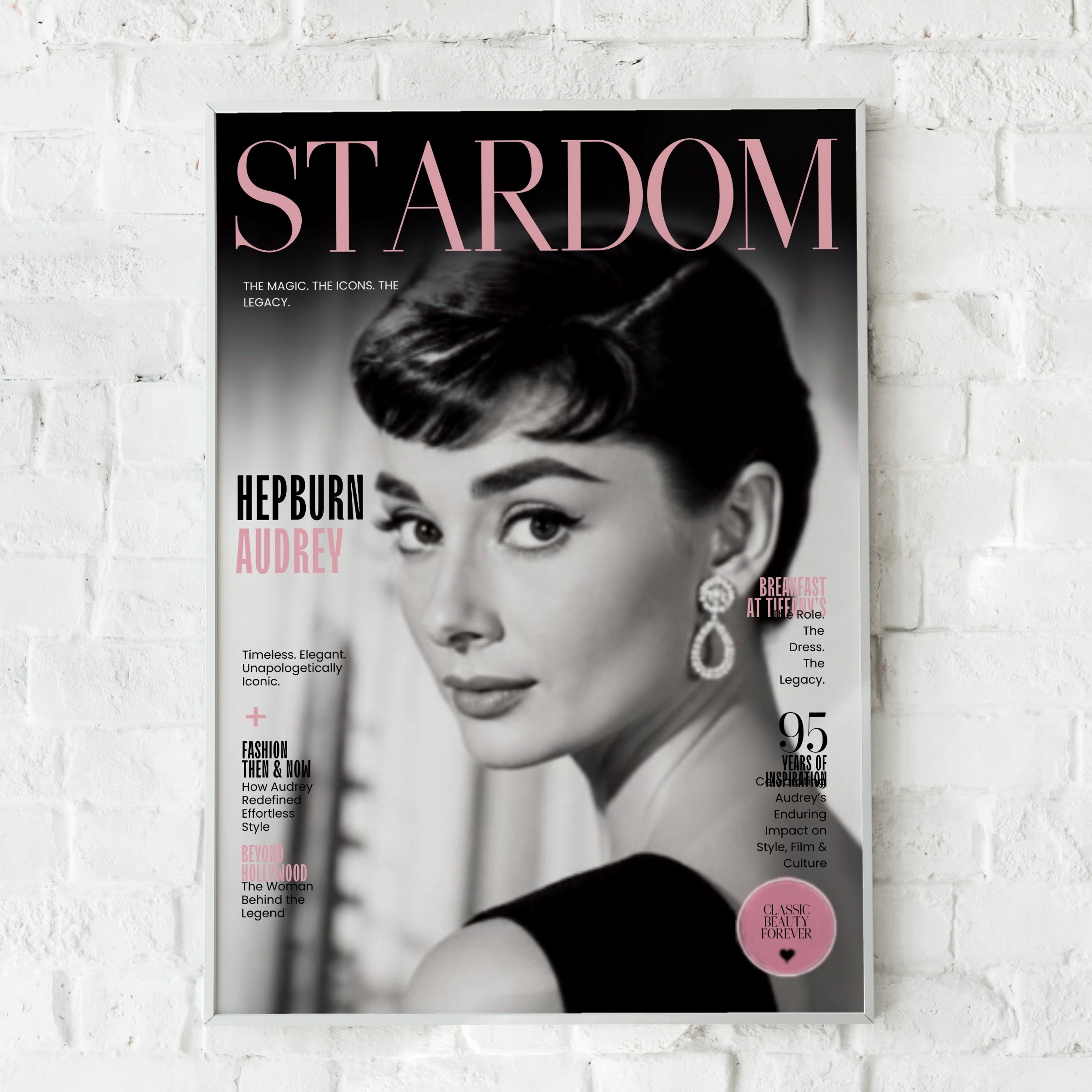 Audrey Hepburn Magazine Cover Poster, Vintage Hollywood Icon Wall Art Print