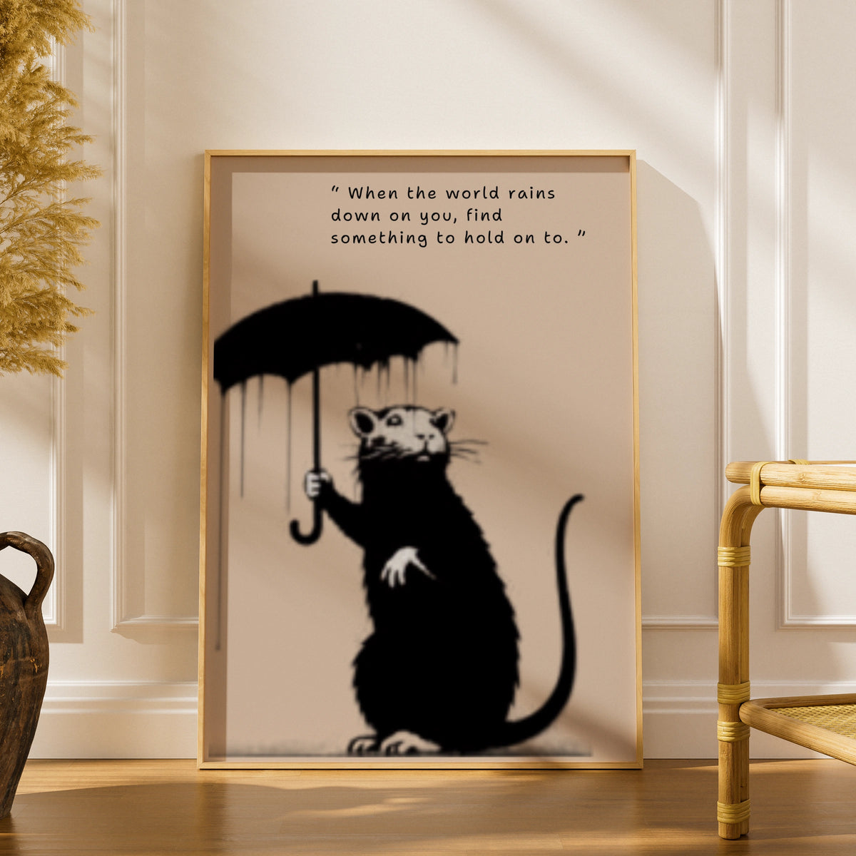 Rat With Umbrella Poster, Street Art Wall Print, Motivational Quote, Urban Graffiti Style