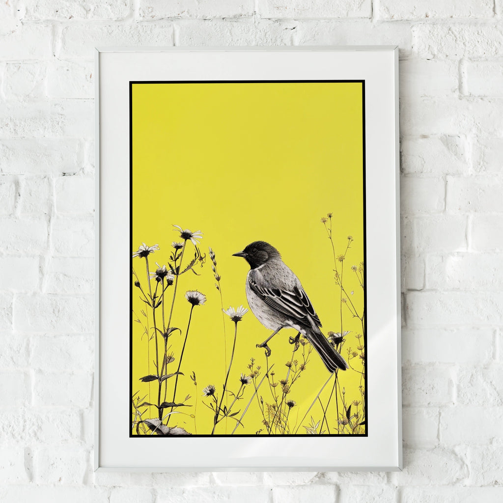 Botanical Wall Art | Yellow Bird Wall Art Poster,  Wildflower Nature Decor