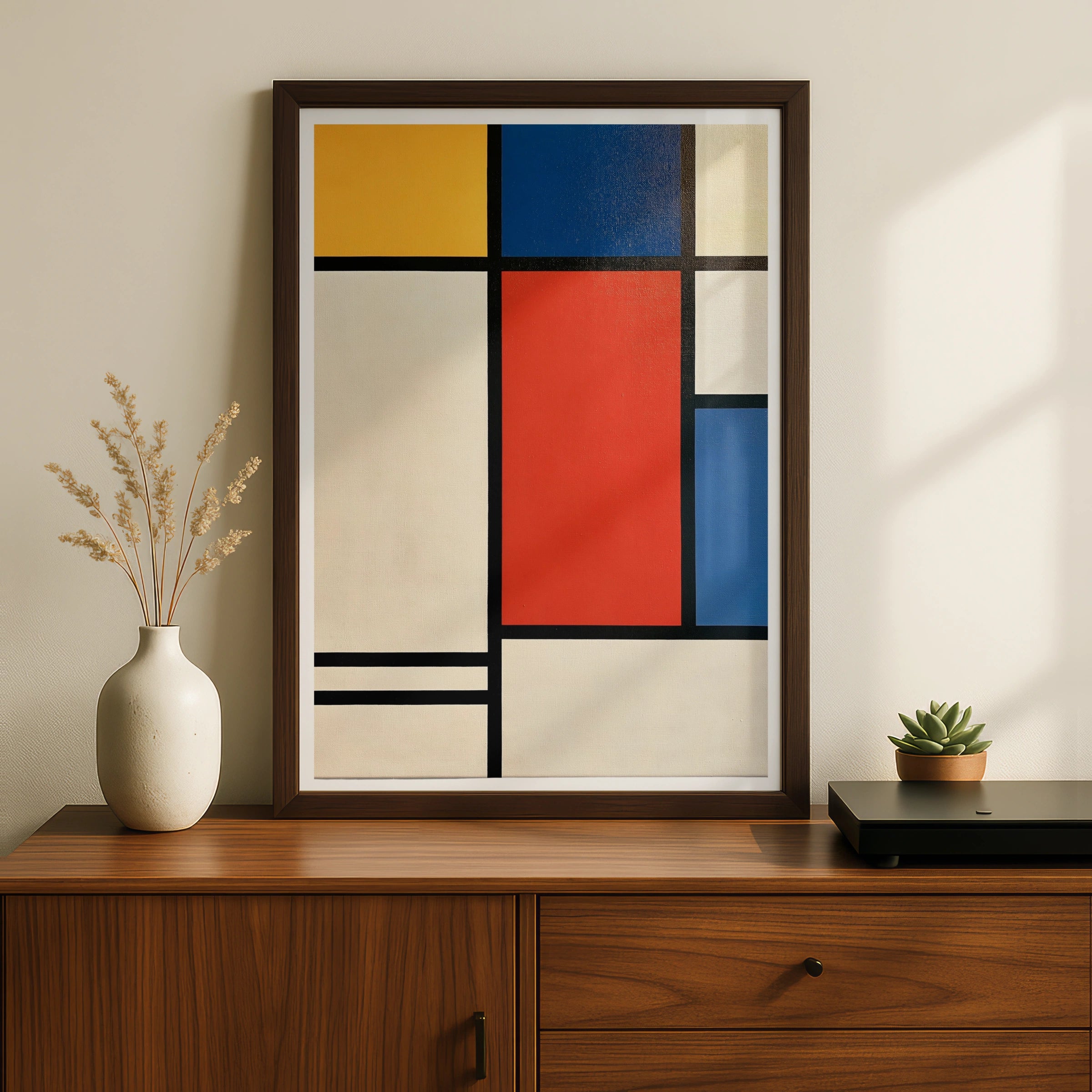 Mondrian Style Abstract Poster, Primary Colours Grid Wall Art, De Stijl Print