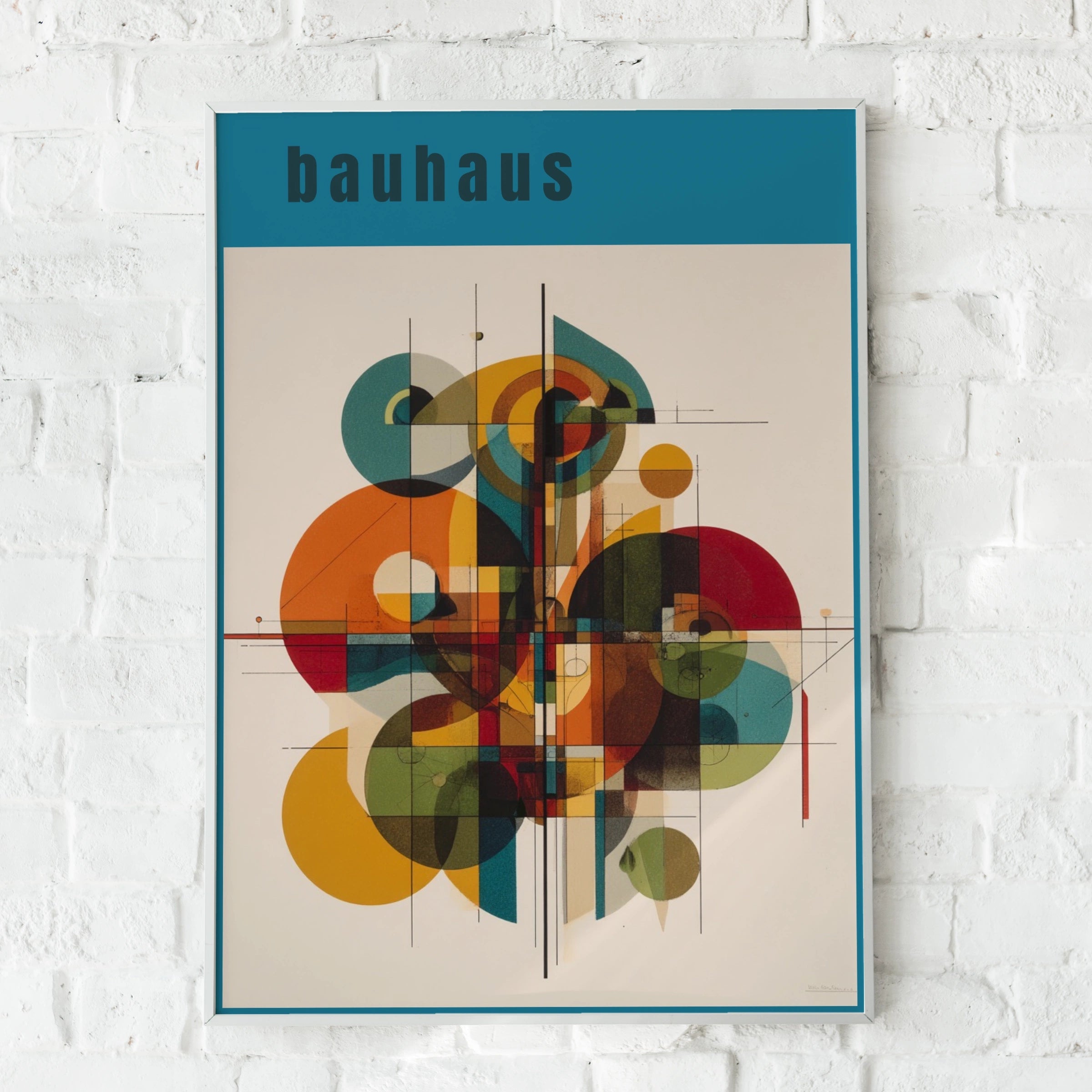 Bauhaus Geometric Art Print, Teal Abstract Poster, Mid Century Modern Wall Art