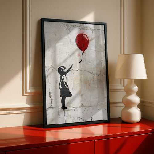 Banksy Style Graffiti Wall Art | Girl With Red Balloon Street Art Poster, Let Go 
