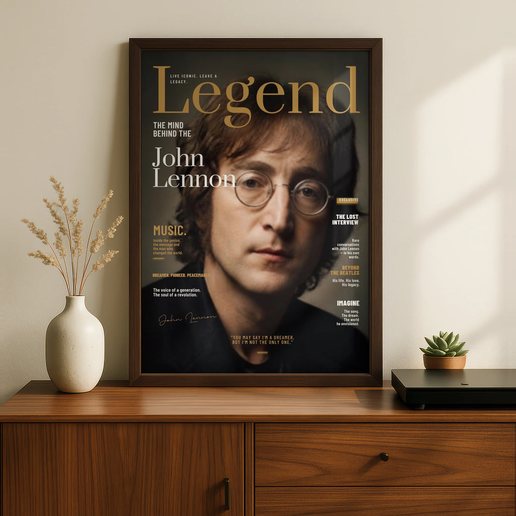 John Lennon Legend Magazine Style Poster, Beatles Music Icon Wall Art Print