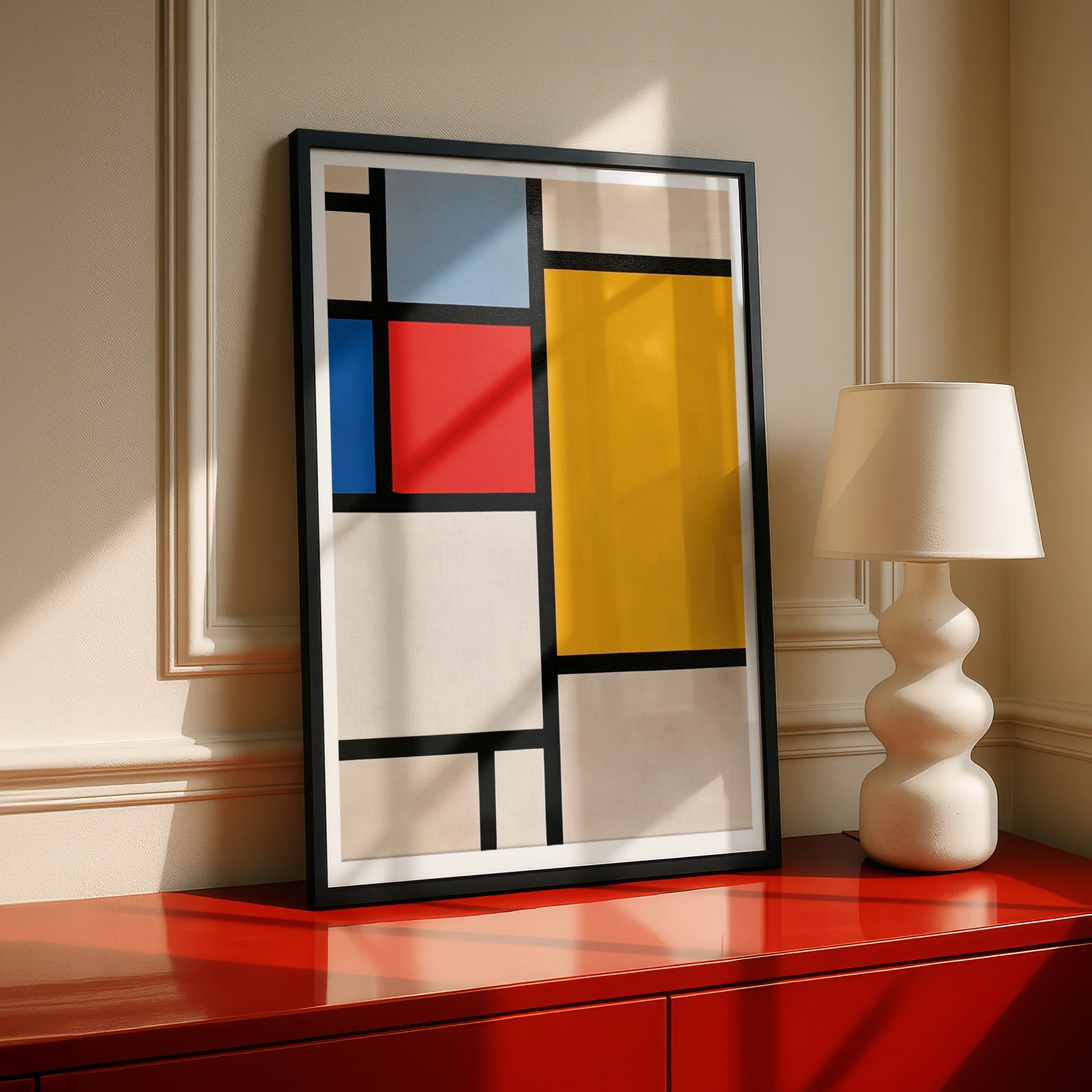 Mondrian Style Abstract Geometric Poster, Primary Colours Wall Art Print