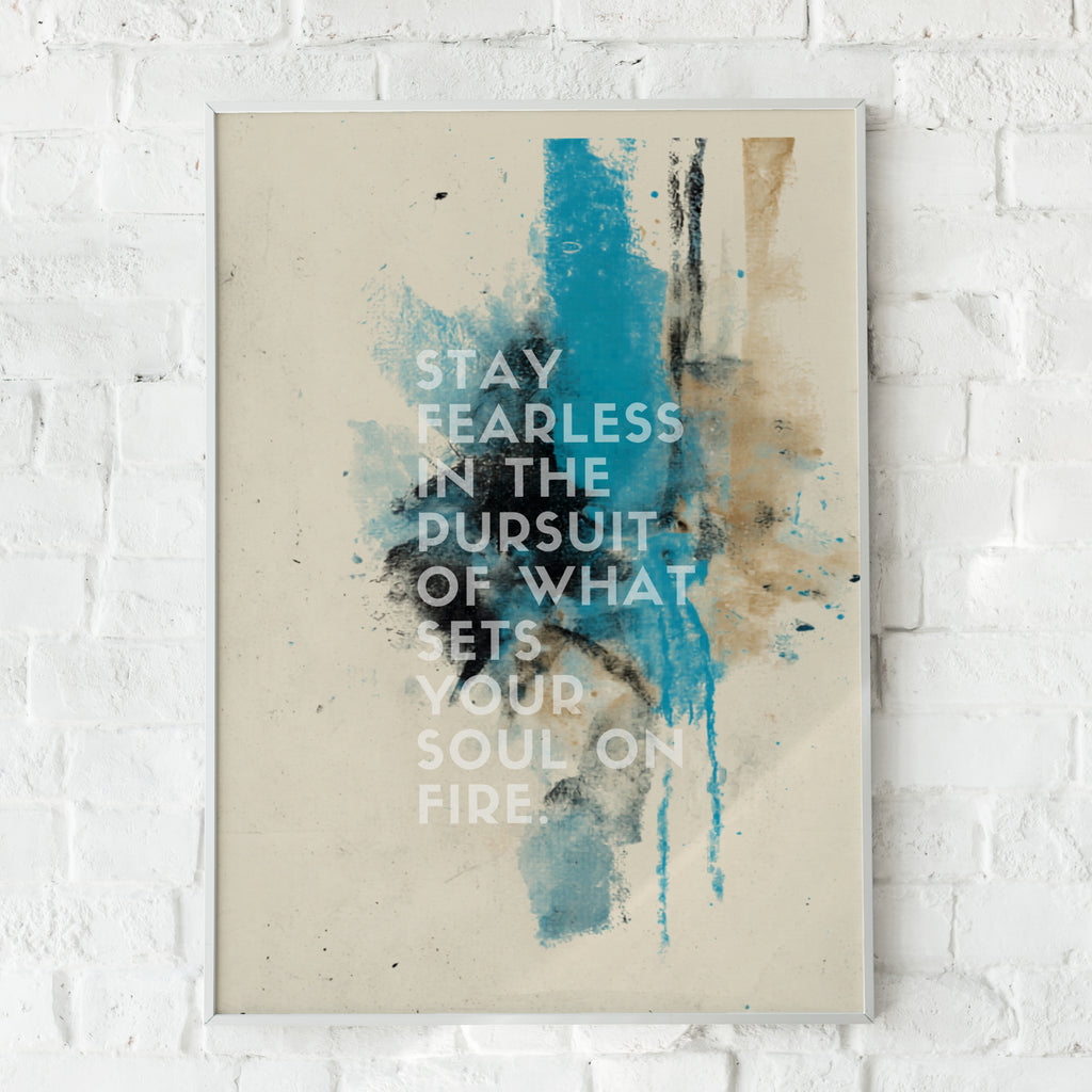 Stay Fearless Motivational Quote Poster, Abstract Watercolour Wall Art Print, Inspirational