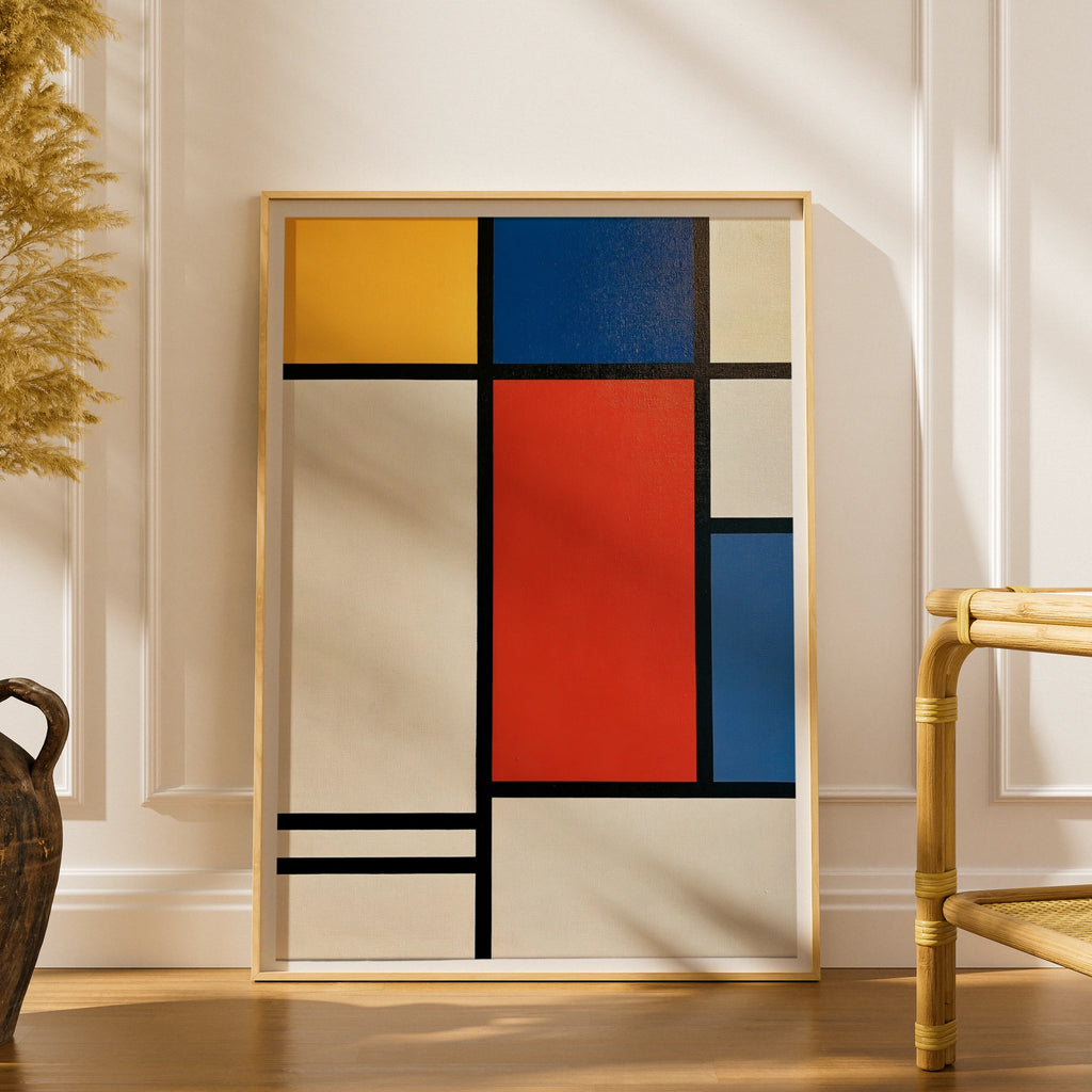 Mondrian Style Abstract Poster, Primary Colours Grid Wall Art, De Stijl Print