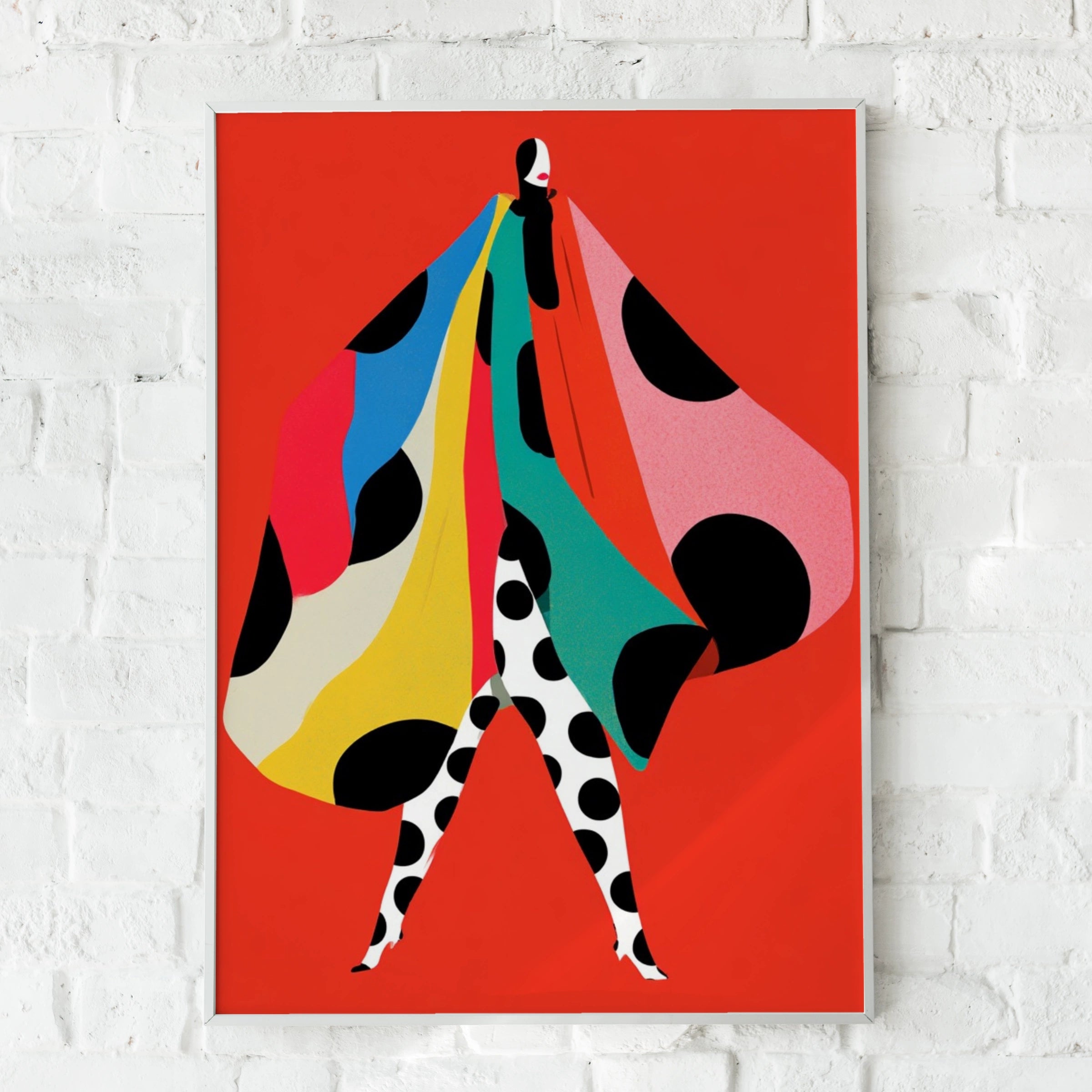 Polka Dot Fashion Poster, Bold Red Art Print, Colourful Woman Wall Art, Retro