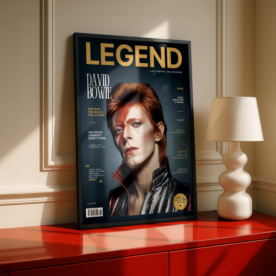 David Bowie Legend Magazine Cover Poster, Ziggy Stardust Wall Art, Music Icon Print