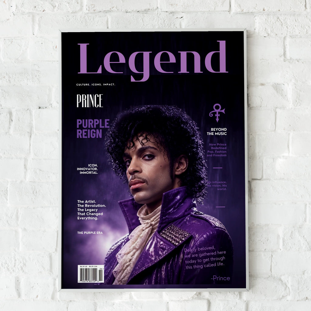 Prince Purple Reign Legend Magazine Cover Poster, Music Icon Wall Art Print