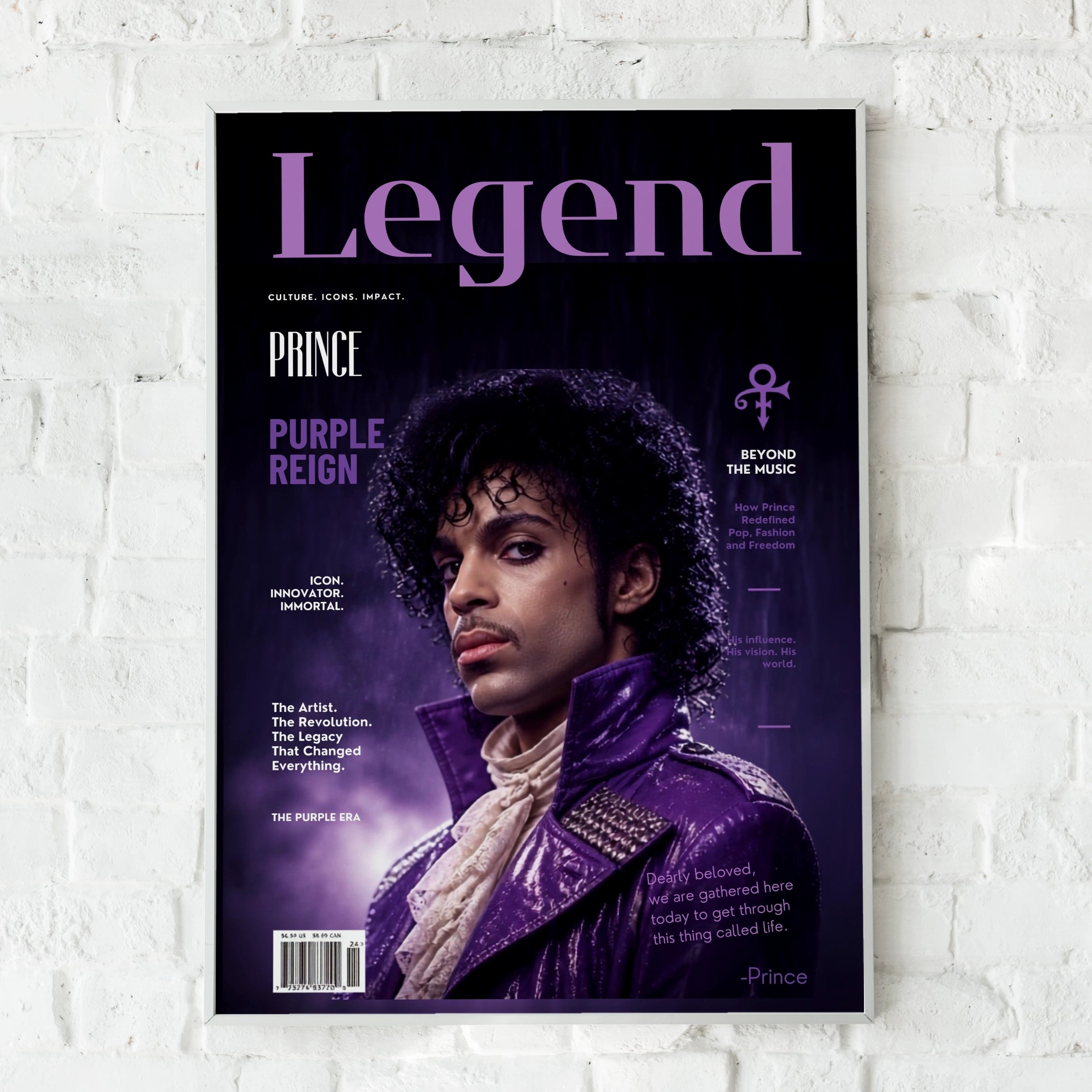 Prince Purple Reign Legend Magazine Cover Poster, Music Icon Wall Art Print