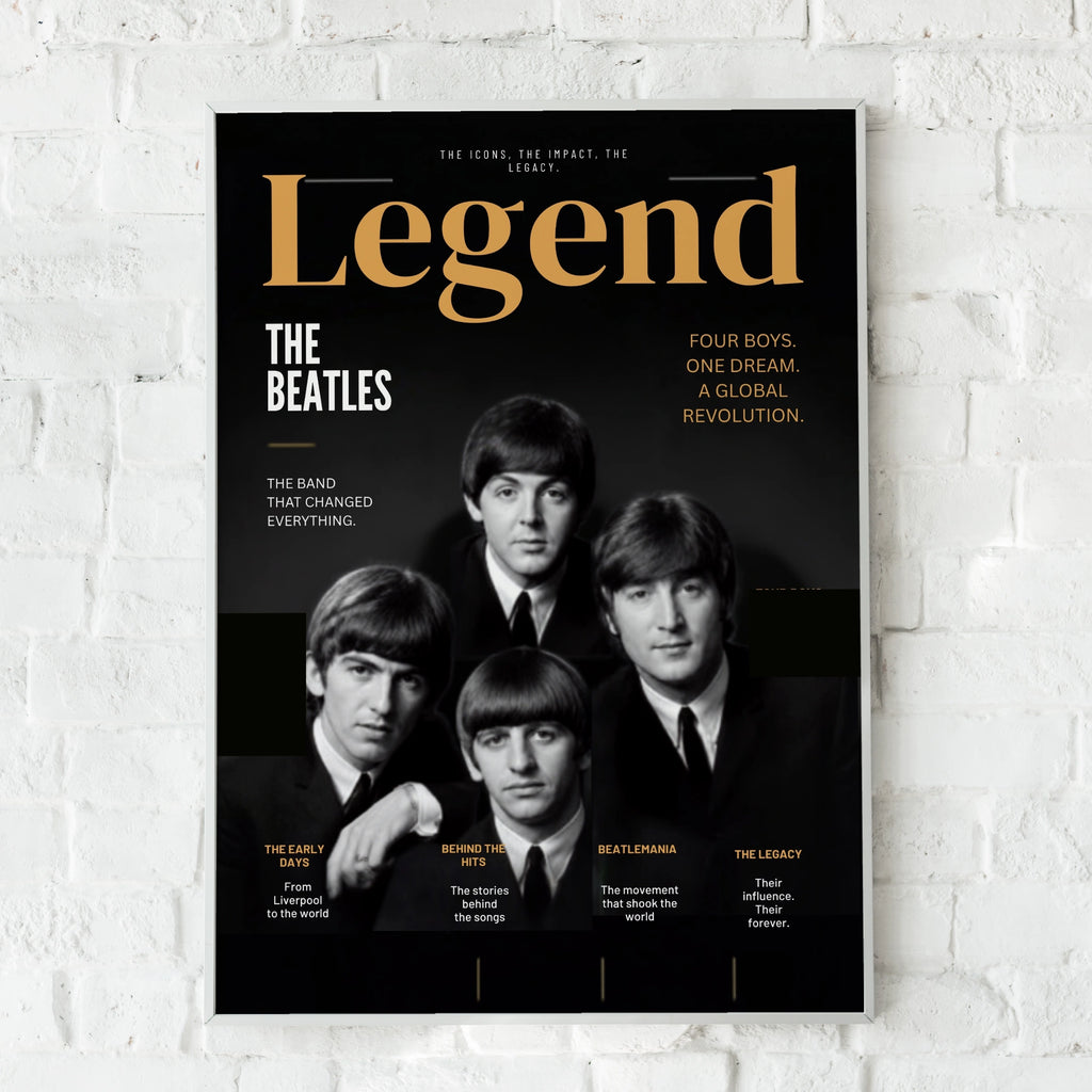 Beatles Legend Poster, Rock Music Wall Art, Black Gold Print, Music Icon Decor