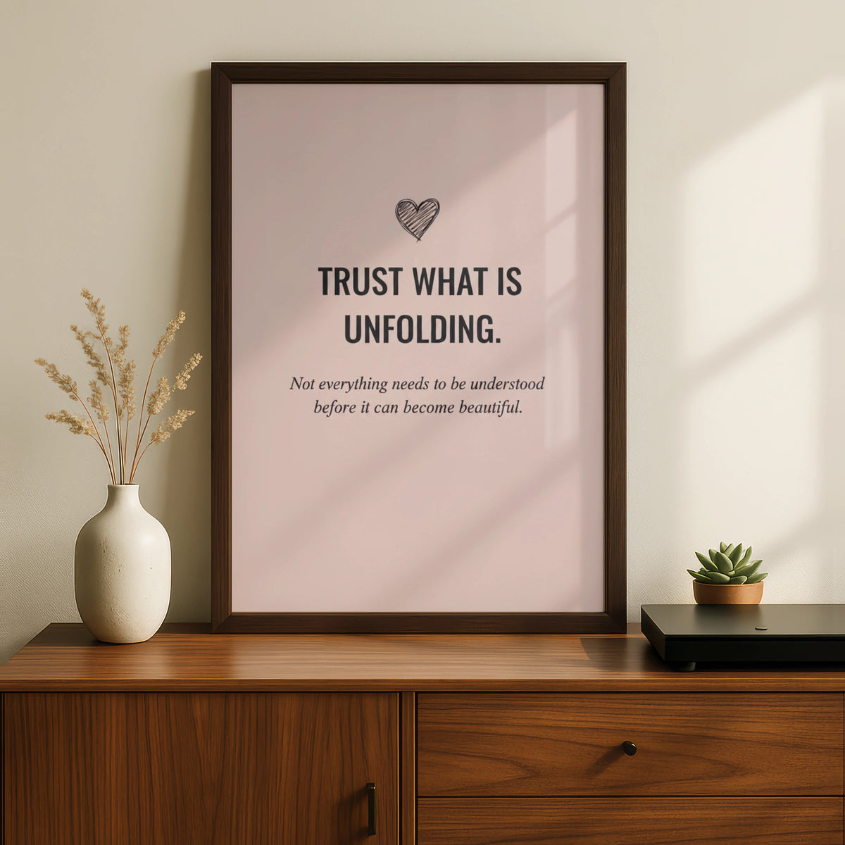 Trust What Is Unfolding Blush Pink Quote Poster, Minimalist Inspirational Wall Art Print