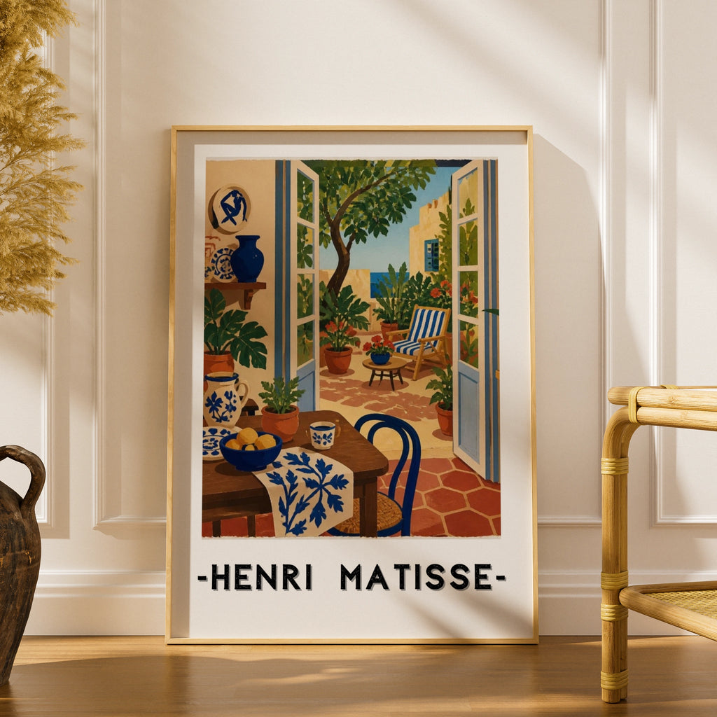 Matisse Patio Door Poster, Mediterranean Interior Wall Art, Blue Botanical Print