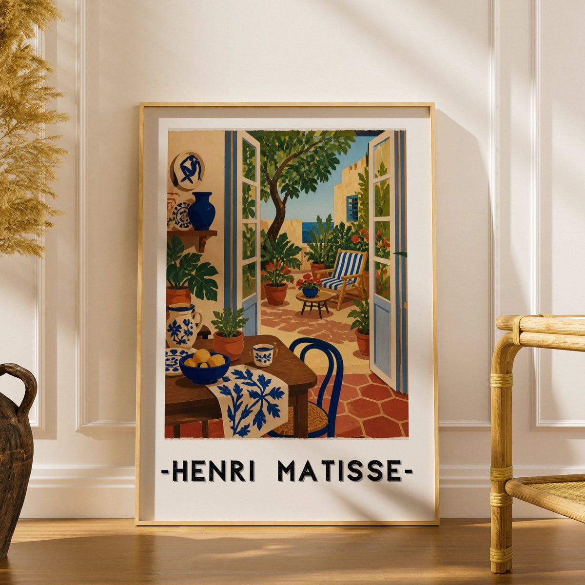 Matisse Patio Door Poster, Mediterranean Interior Wall Art, Blue Botanical Print