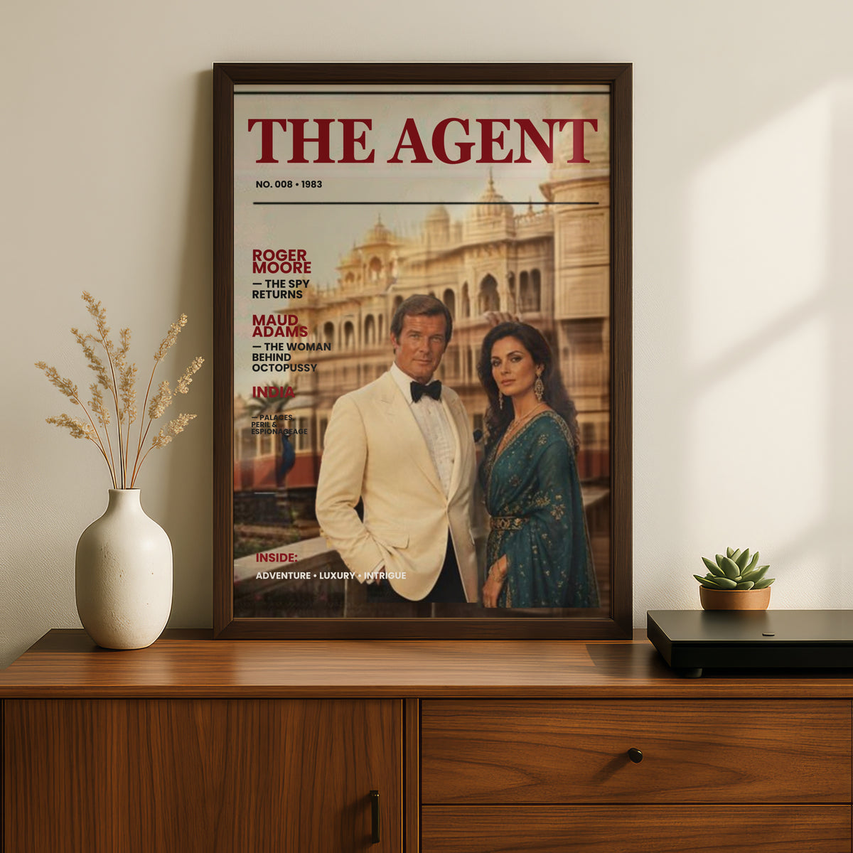Spy Agent 008 Magazine Cover Poster, 1983 Retro Espionage India Palace Wall Art Print