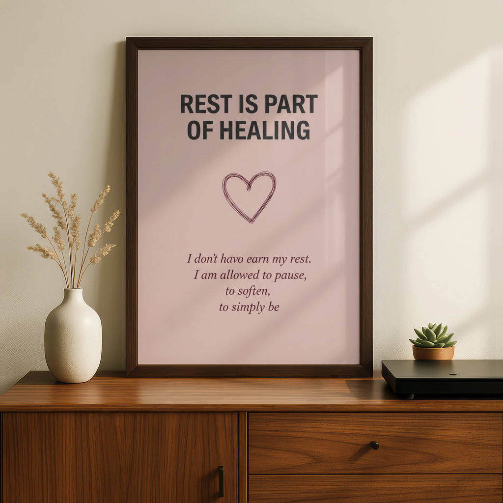 Rest Is Part of Healing Poster, Blush Pink Mental Health Wall Art, Self-Care Quote Print