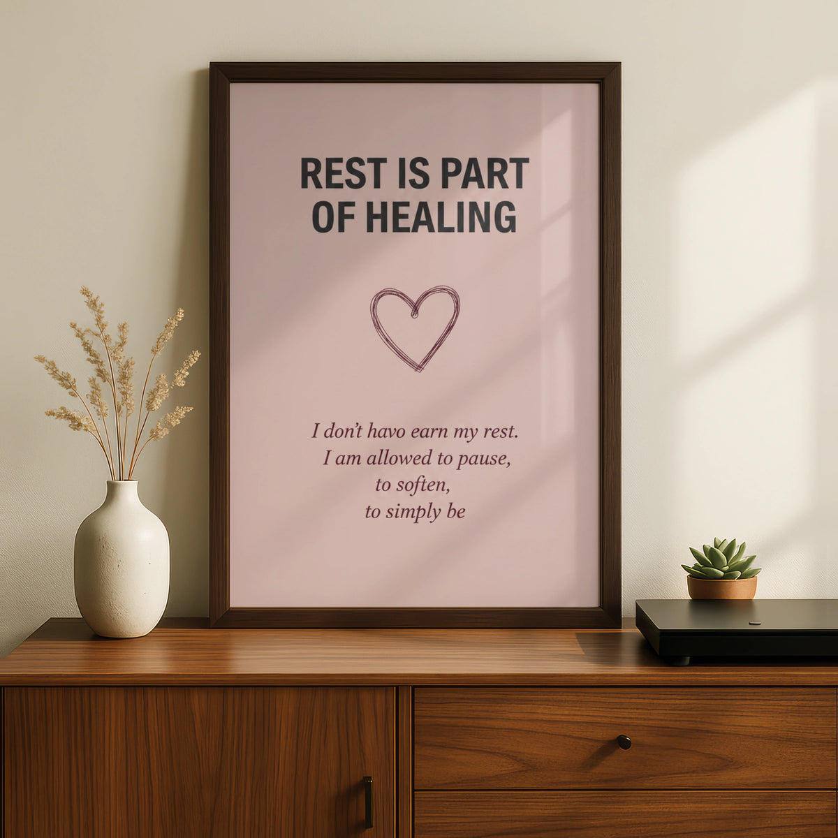Rest Is Part of Healing Poster, Blush Pink Mental Health Wall Art, Self-Care Quote Print