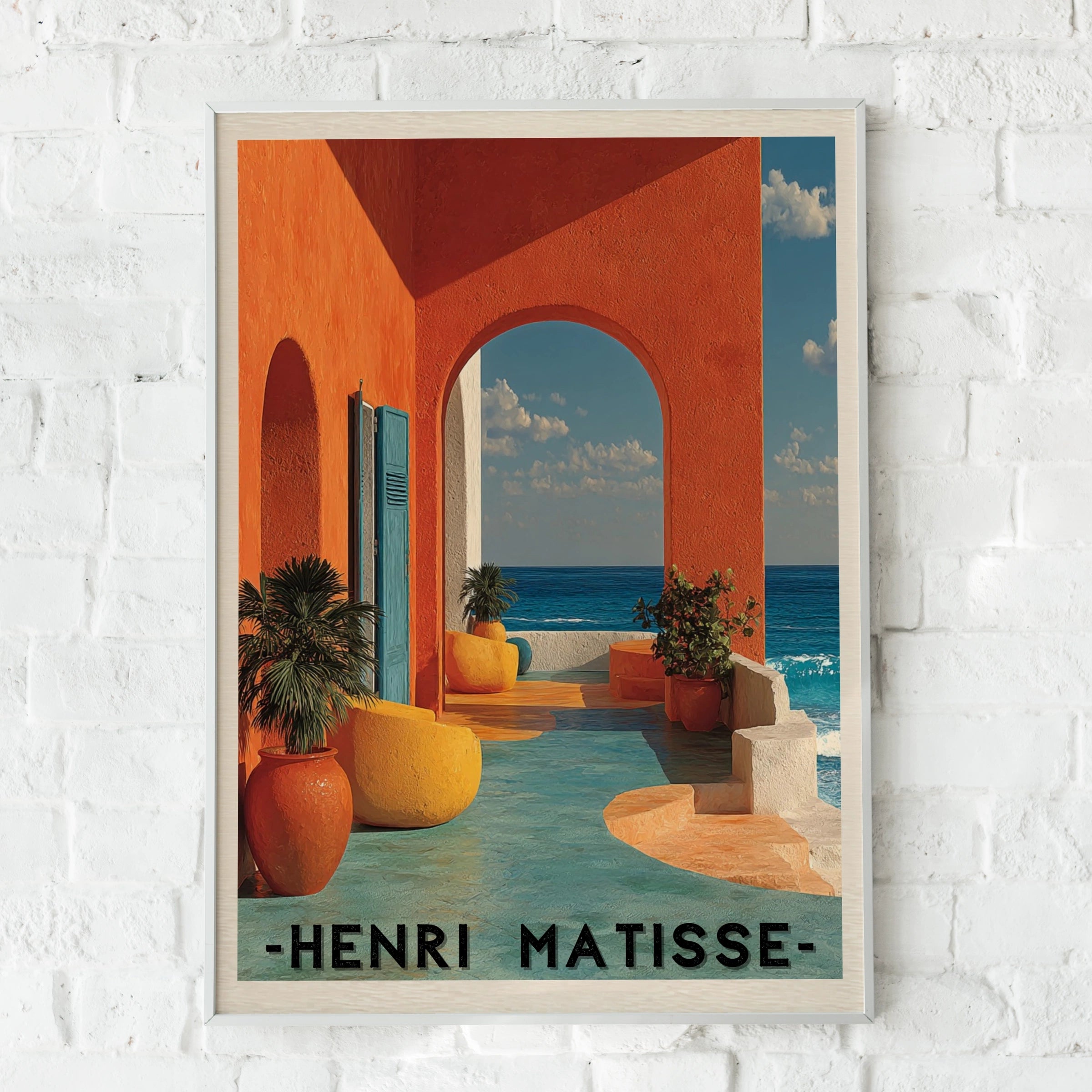 Matisse Inspired Sea View Poster, Mediterranean Arch Wall Art, Colourful Ocean Print