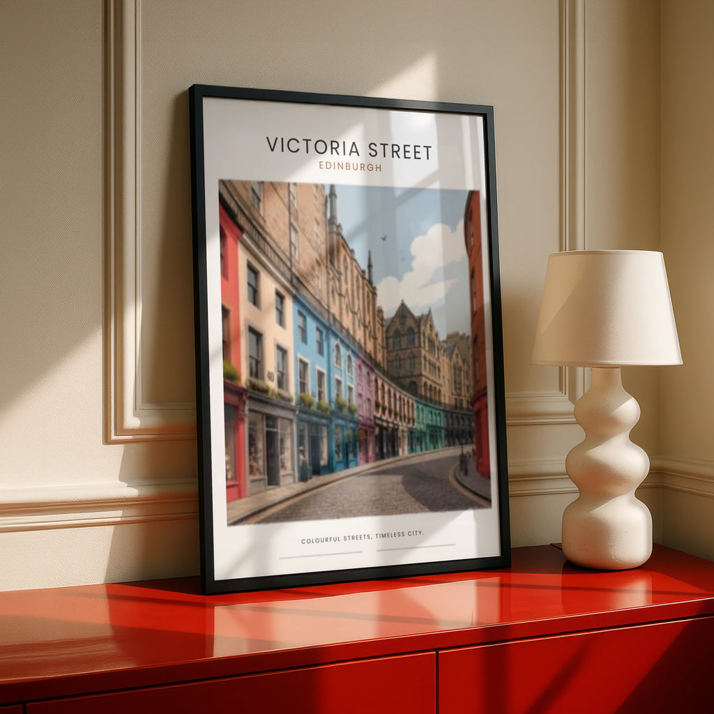 Travel Print | Victoria Street Edinburgh Print, Scotland  Poster, Colourful City Wall Art