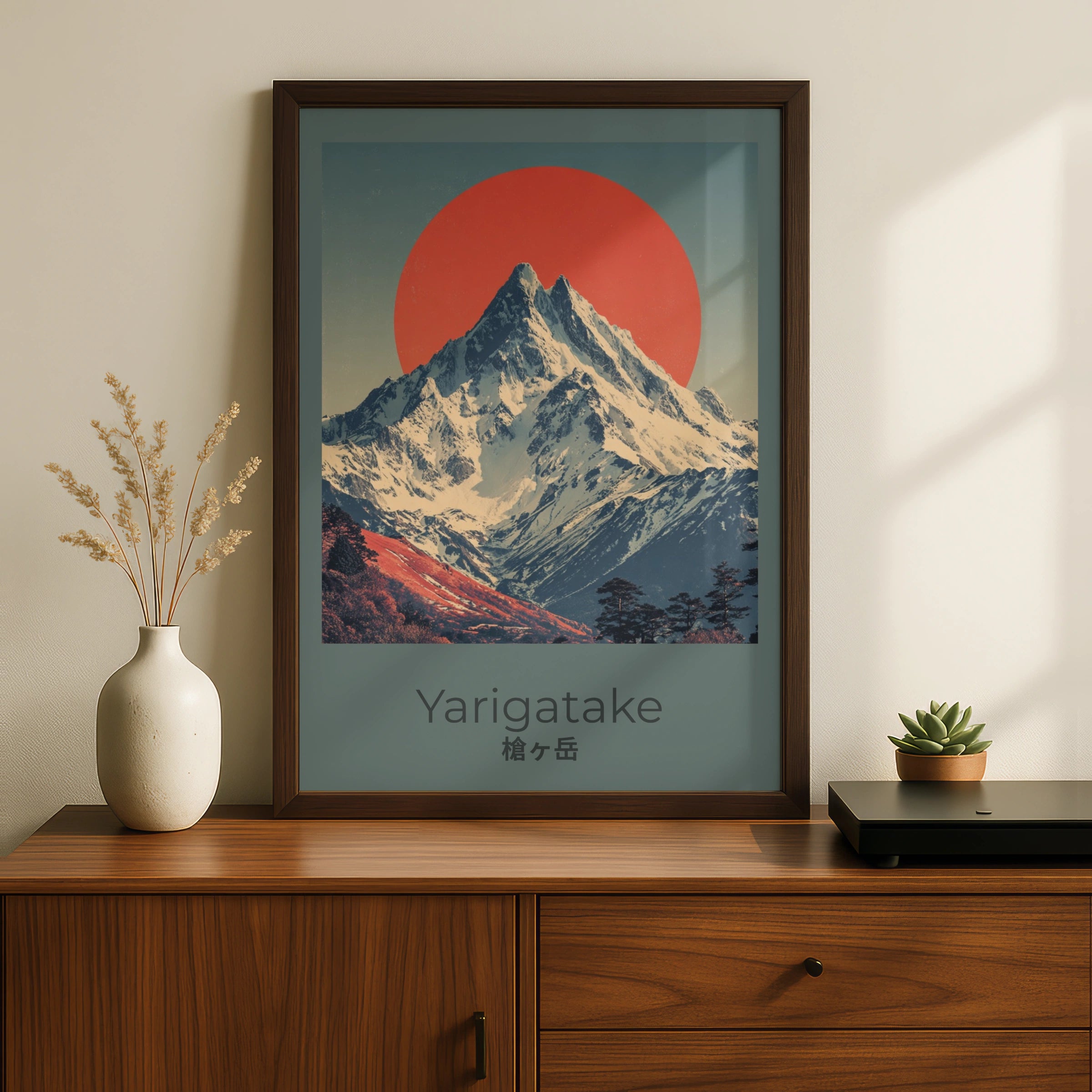 Yarigatake Mountain Poster, Japanese Alps Wall Art, Red Sun Print, Japan Travel