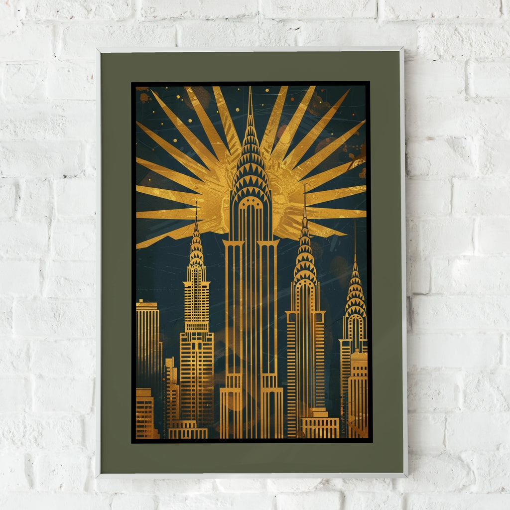 Travel Wall Art | New York Art Deco Poster, Chrysler Building Gold Navy Skyline Wall Art Print