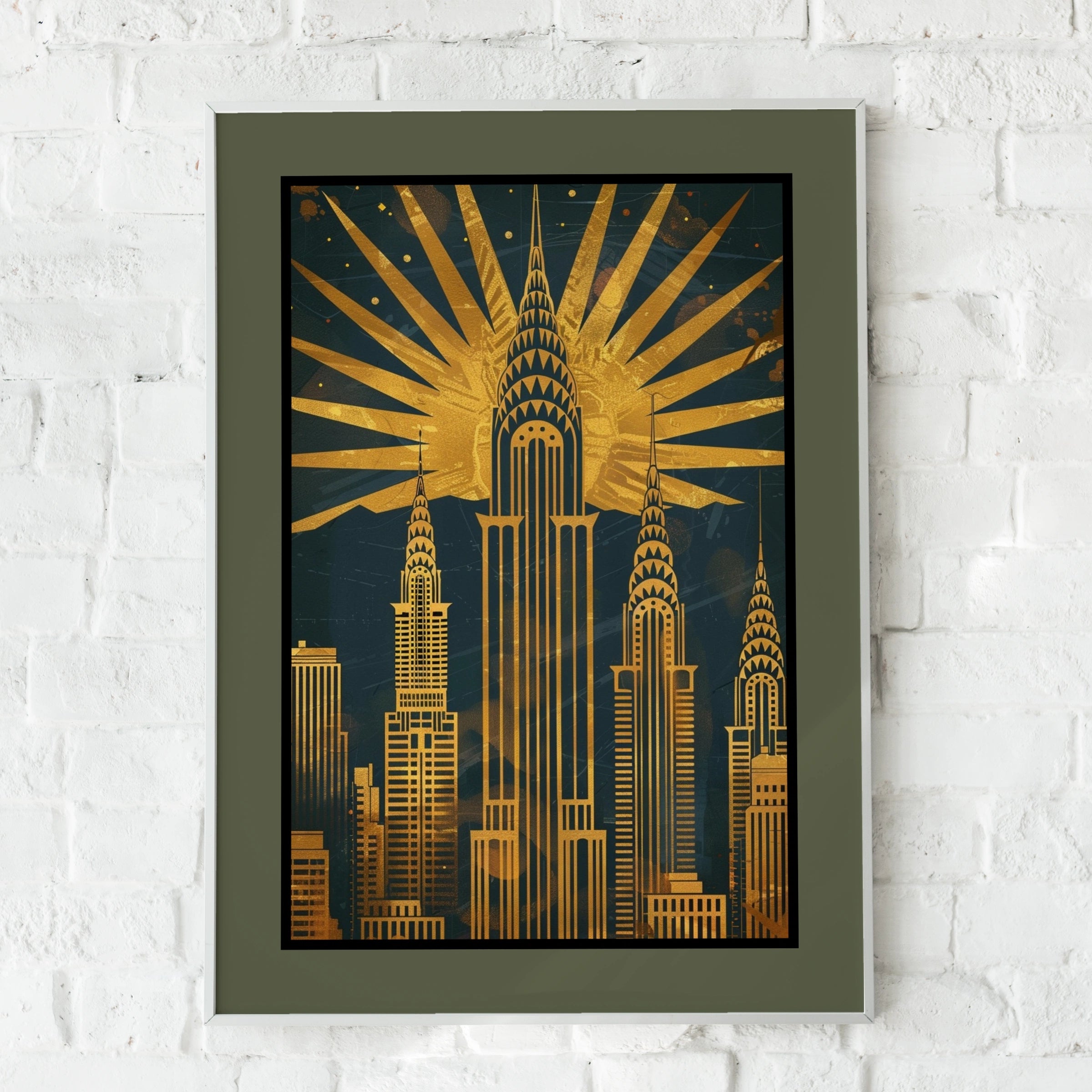 Travel Wall Art | New York Art Deco Poster, Chrysler Building Gold Navy Skyline Wall Art Print