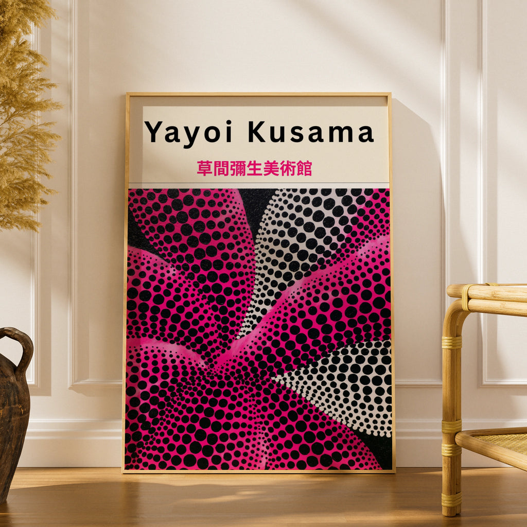 Yayoi Kusama Pink Flower Polka Dot Poster, Japanese Art Print, Gallery Wall Decor