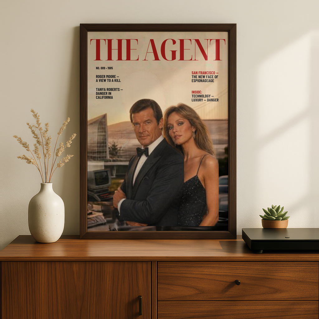 Spy Agent Magazine Cover Poster, 1980s Espionage Art Print, Retro Spy Film Wall Art