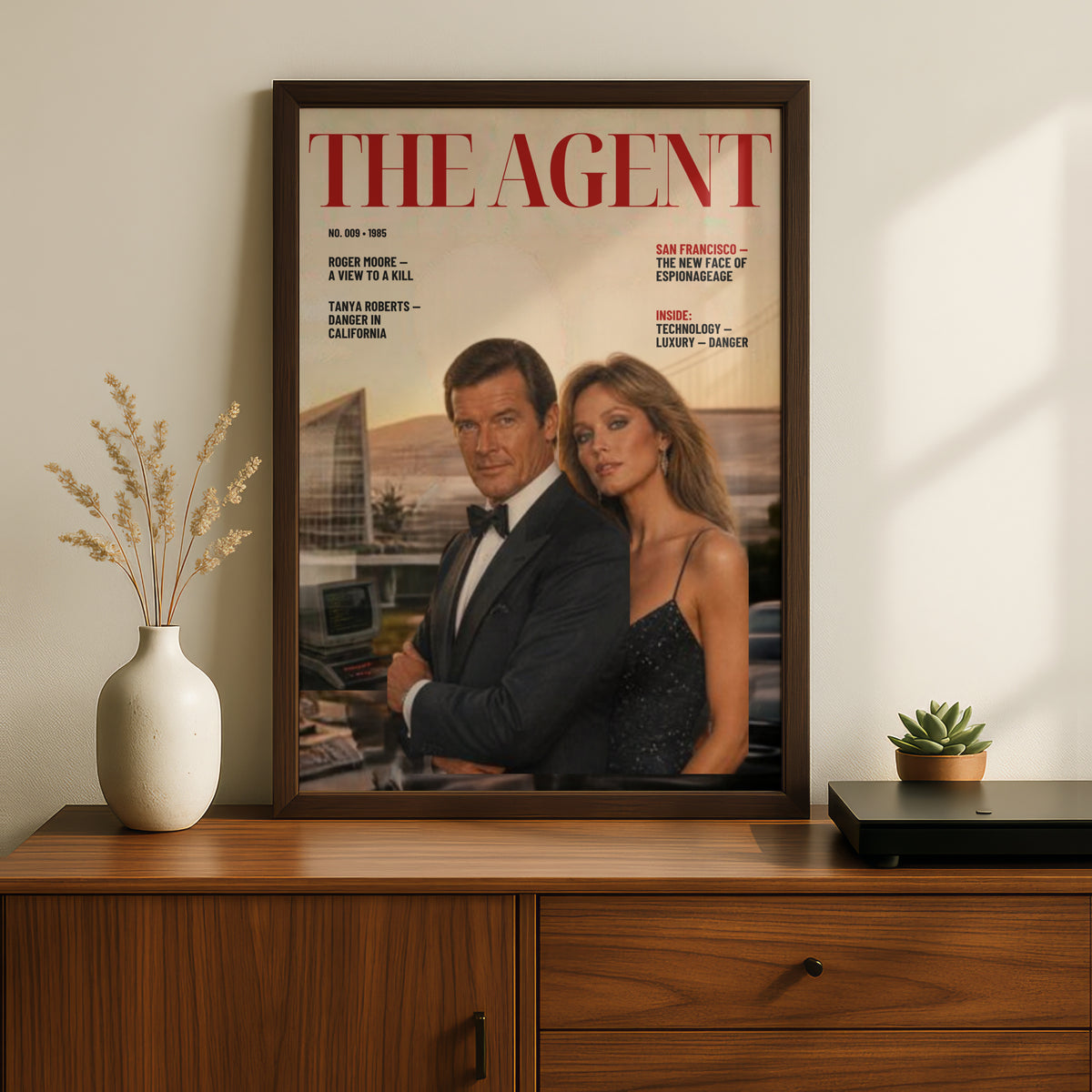 Spy Agent Magazine Cover Poster, 1980s Espionage Art Print, Retro Spy Film Wall Art