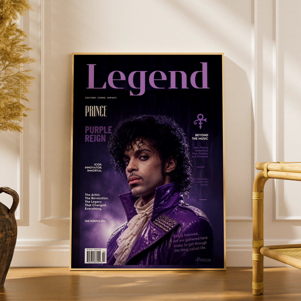Prince Purple Reign Legend Magazine Cover Poster, Music Icon Wall Art Print