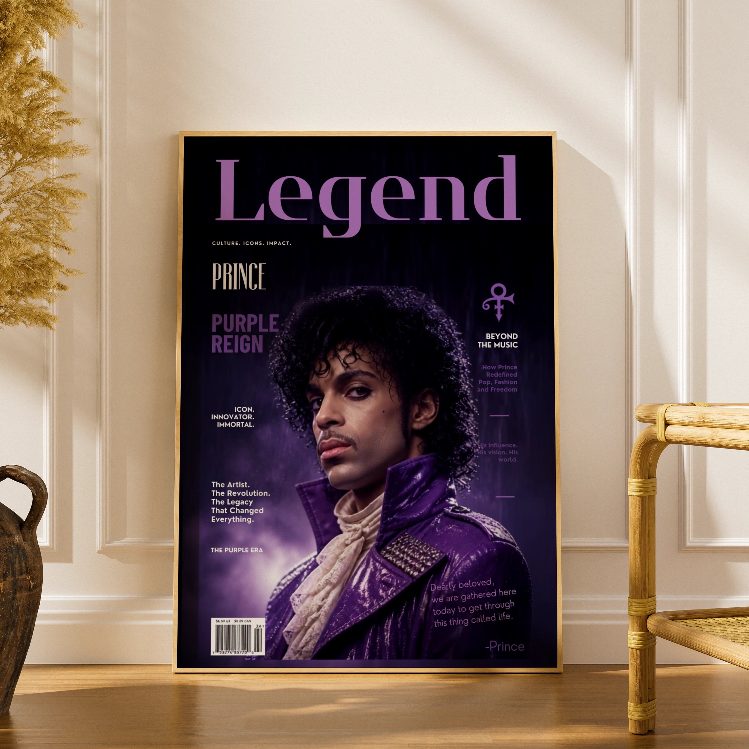 Prince Purple Reign Legend Magazine Cover Poster, Music Icon Wall Art Print