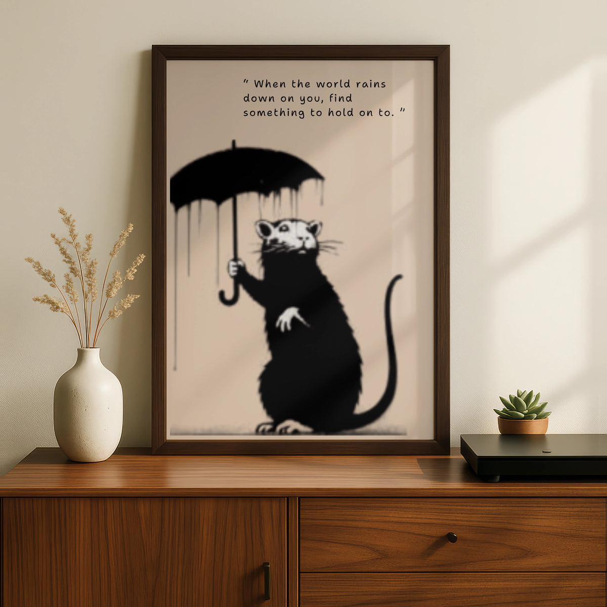 Rat With Umbrella Poster, Street Art Wall Print, Motivational Quote, Urban Graffiti Style