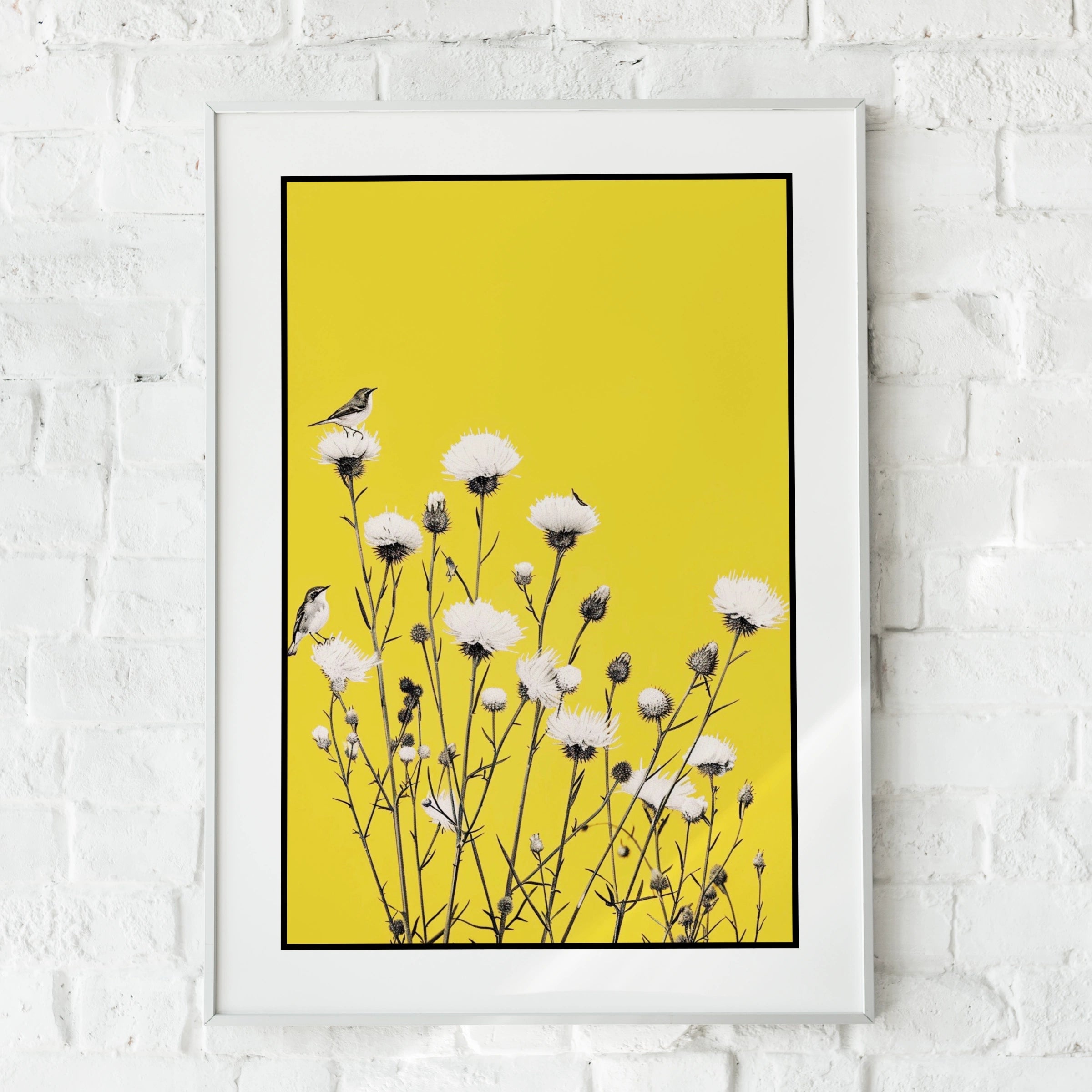 Botanical Wall Art | Yellow Bird Wildflower Poster,  Thistle Print, Nature Decor