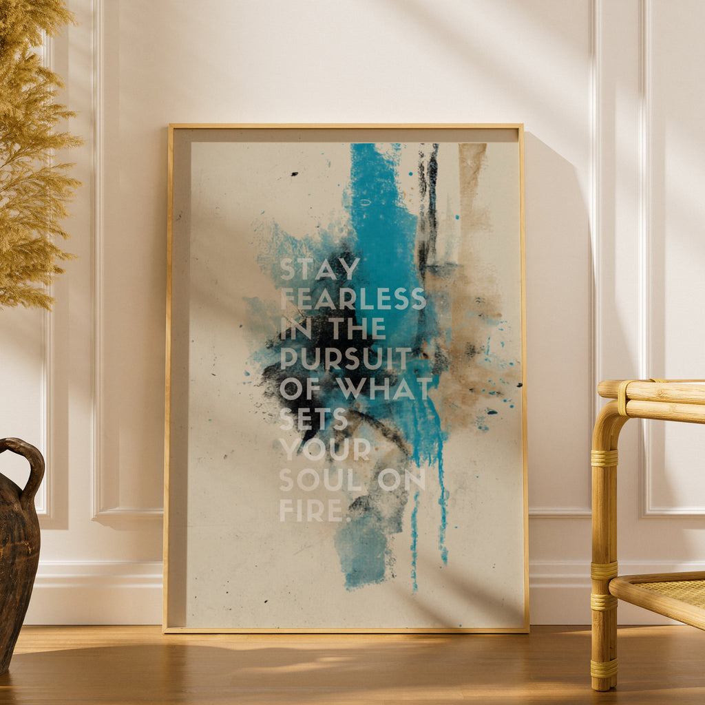 Stay Fearless Motivational Quote Poster, Abstract Watercolour Wall Art Print, Inspirational