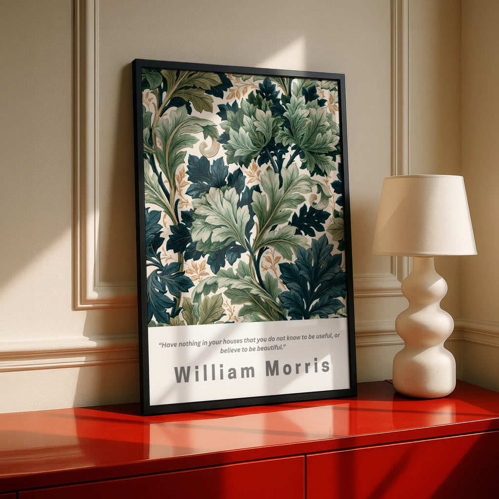 William Morris Botanical Poster, Arts and Crafts Leaf Print, Green Floral Wall Art, Living Room