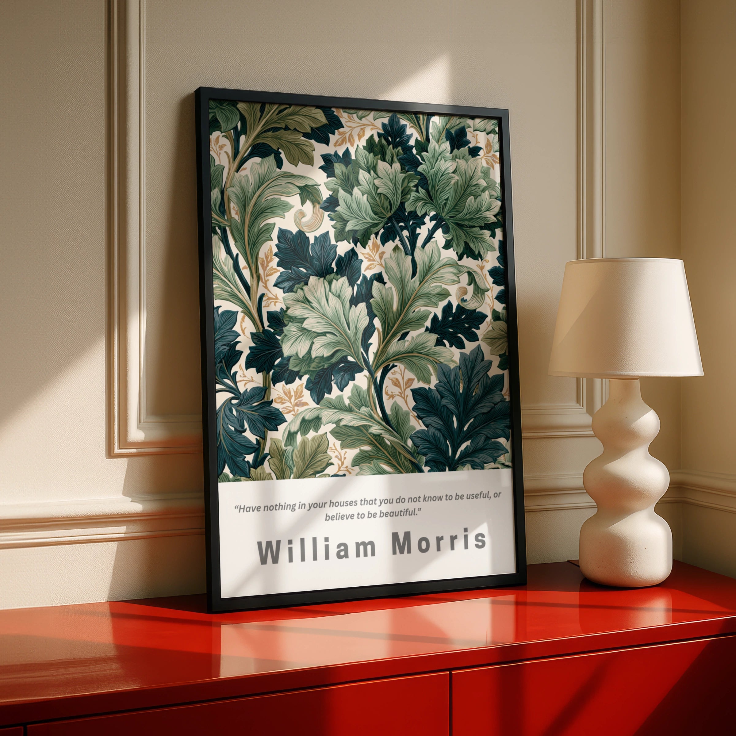 William Morris Botanical Poster, Arts and Crafts Leaf Print, Green Floral Wall Art, Living Room