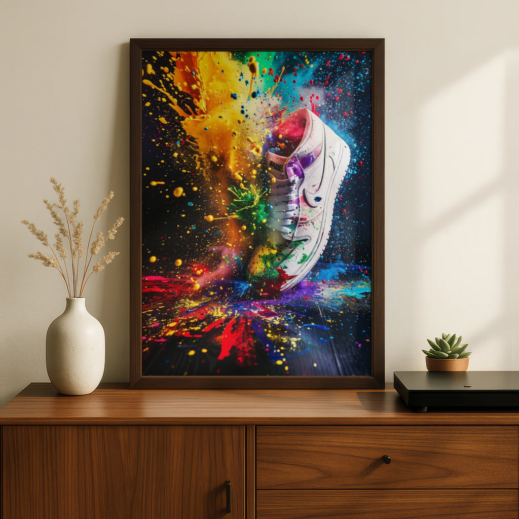 Sneaker Explosion Poster, Colourful Paint Splash Wall Art, Trainer Print, Streetwear Decor