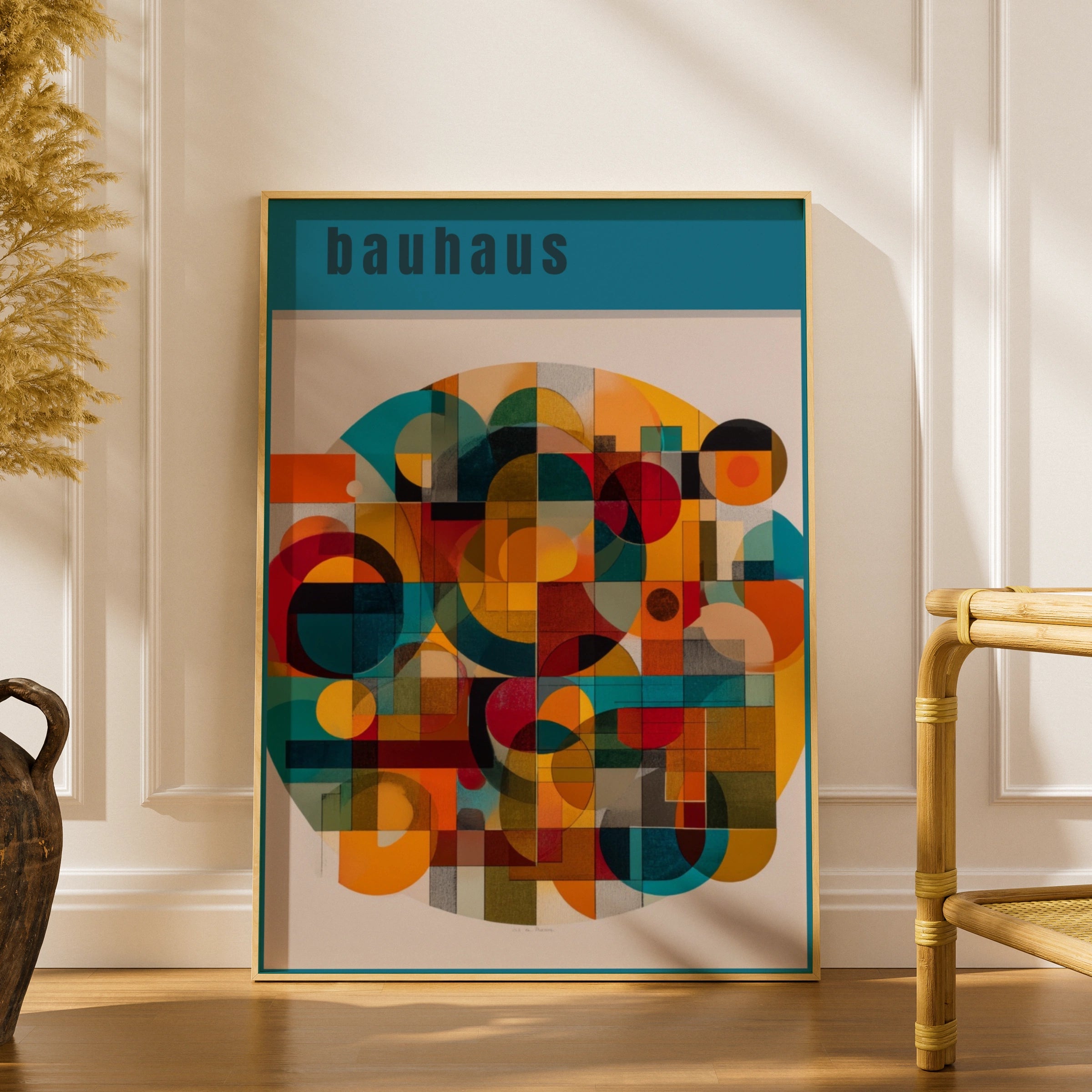 Bauhaus Geometric Art Poster, Teal Abstract Wall Art, Colourful Modernist Print for Living Room