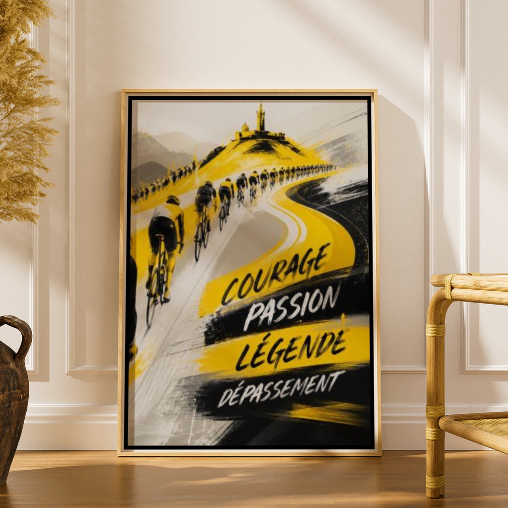 Cycling Poster, France Yellow Hills Race Art Print, Road Bike Wall Art Gift
