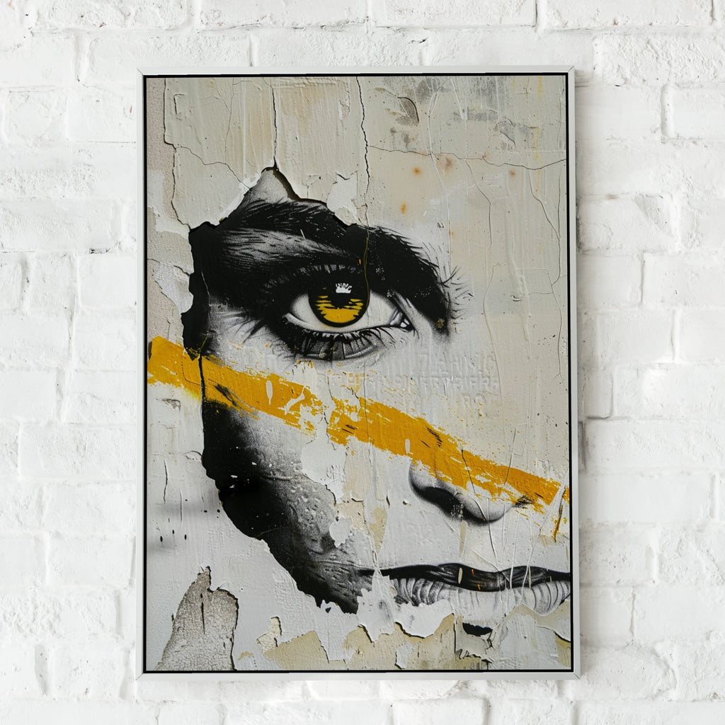 Banksy Style Confidence Street Art Poster, Urban Graffiti Face Print, Black Yellow Wall Art
