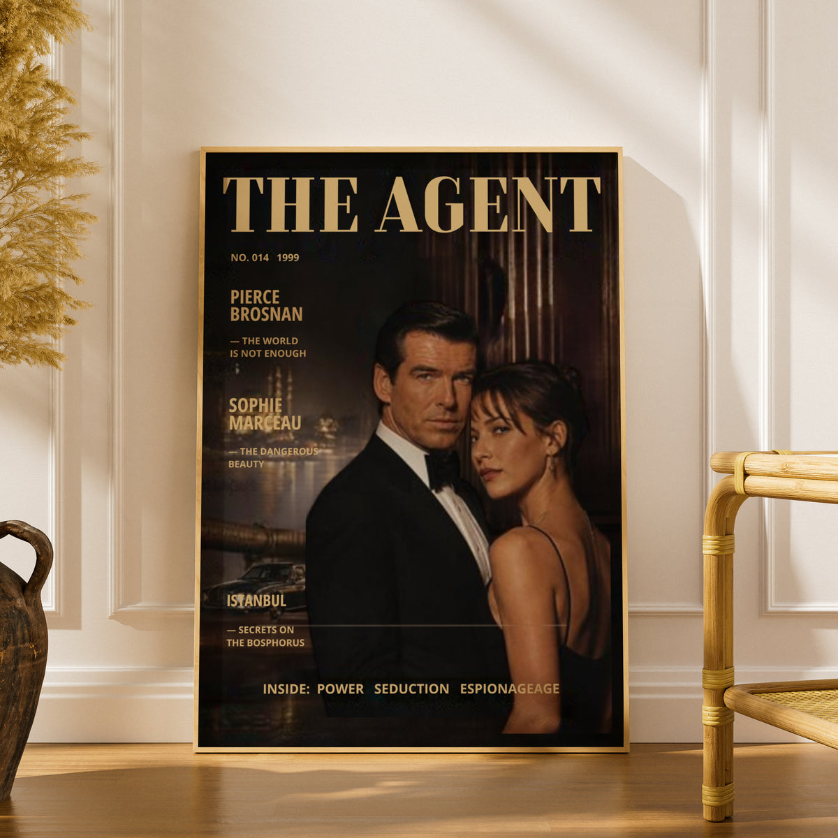 Spy Agent Magazine Cover (014) Poster, 1990s Espionage Art Print, Istanbul Wall Art, Gold Black Decor