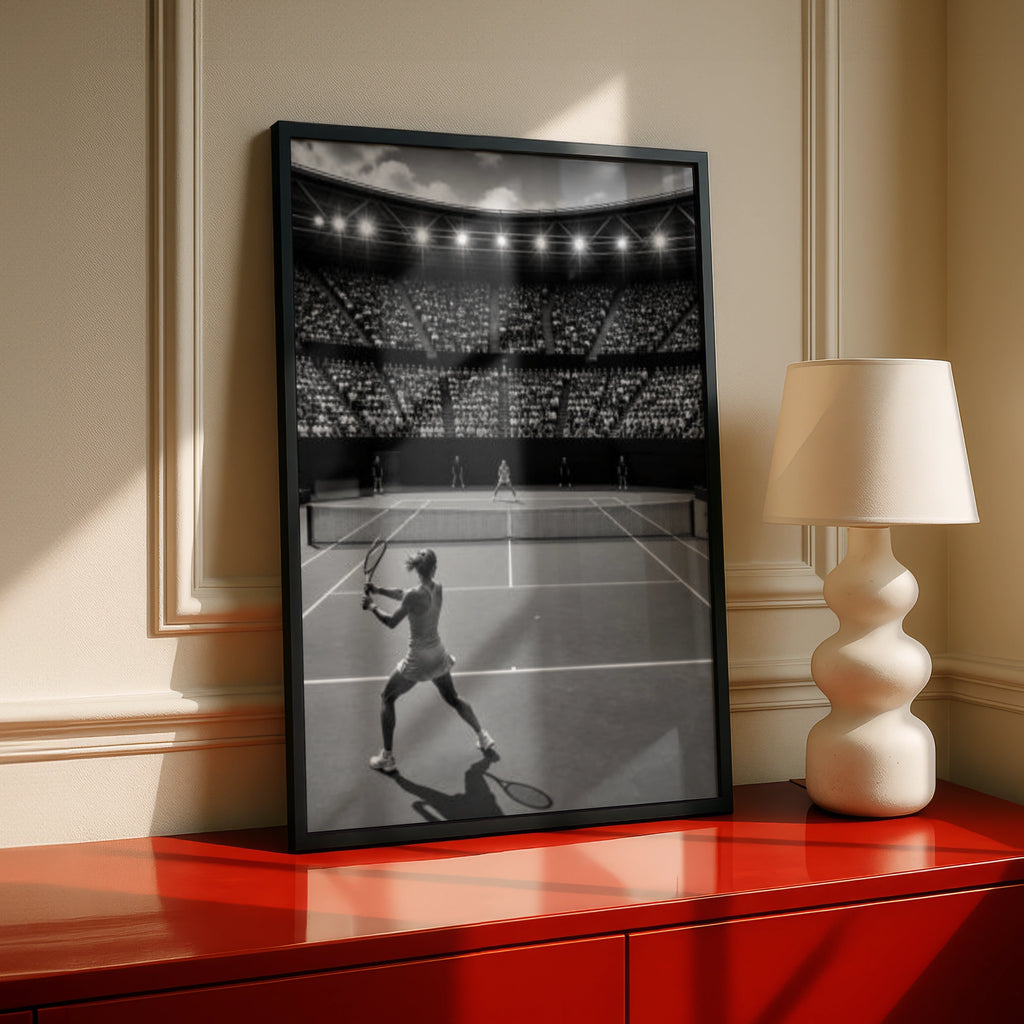 Tennis Women Poster, Black and White Sports Wall Art, Stadium Court Print, Gift for Her