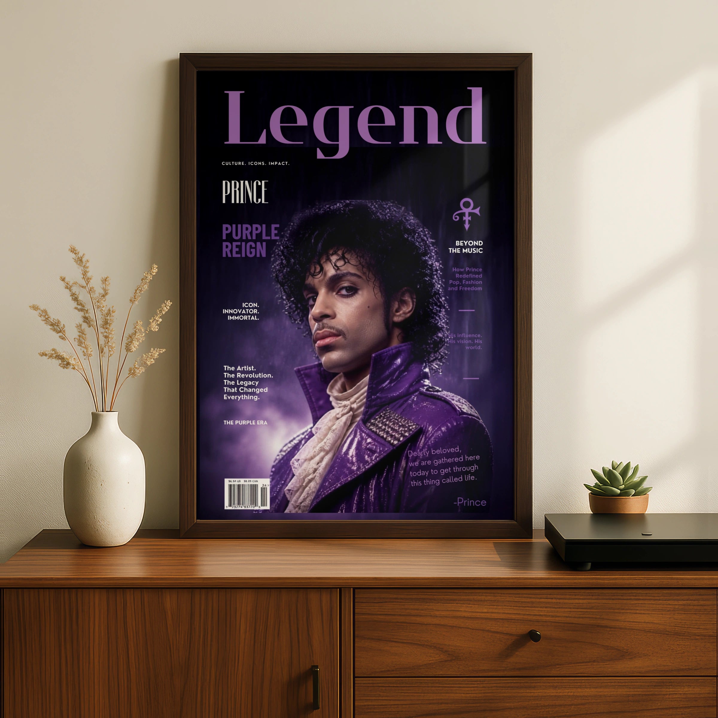 Prince Purple Reign Legend Magazine Cover Poster, Music Icon Wall Art Print