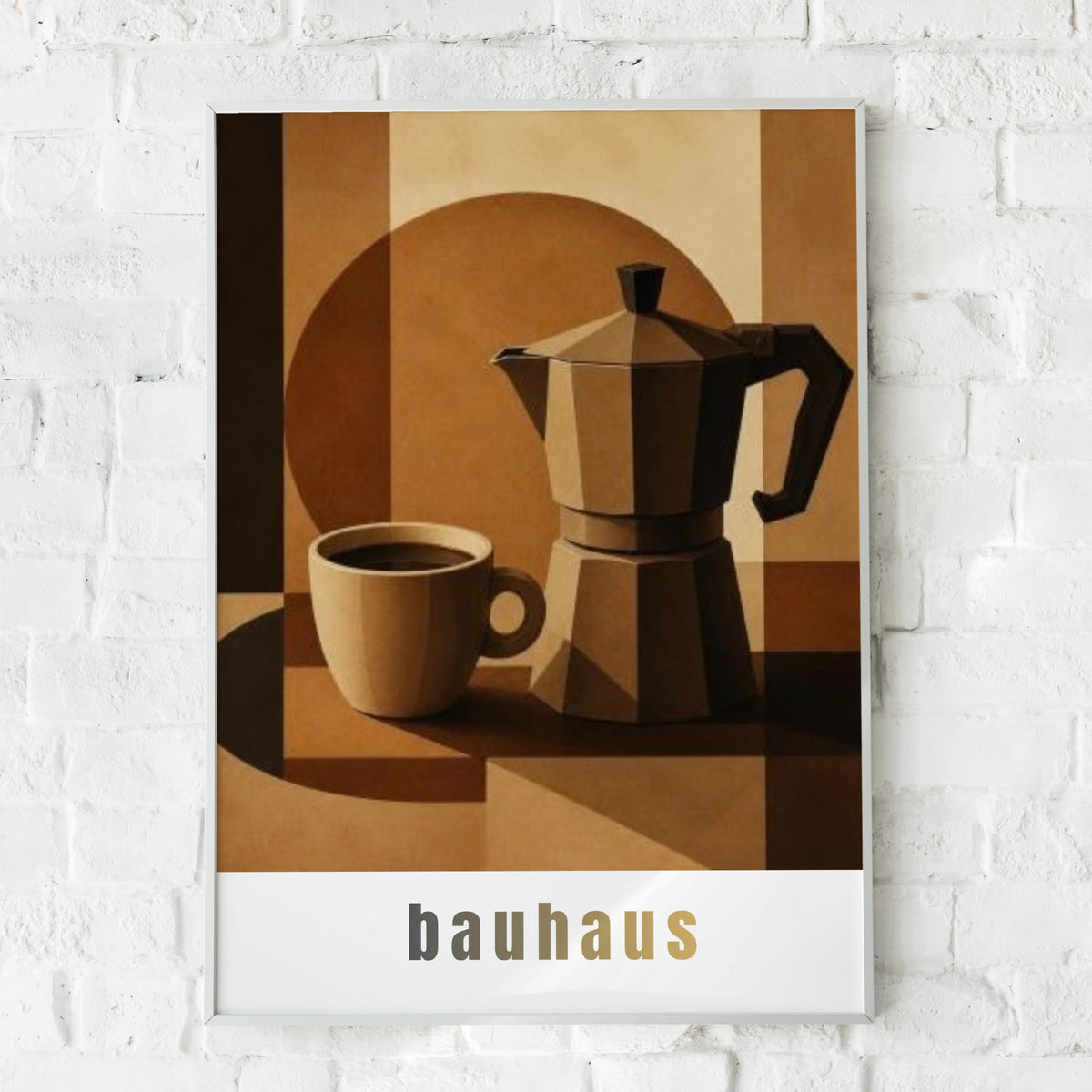 Bauhaus Coffee Poster, Moka Pot Wall Art, Minimalist Kitchen Print, Brown Neutral Decor