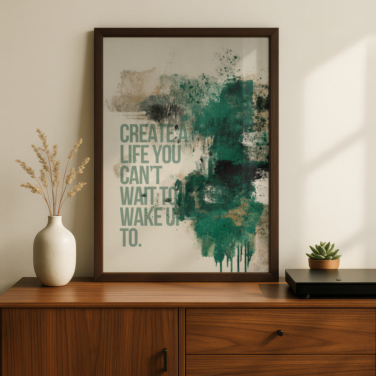 Create A Life Quote Print, Motivational Wall Art, Abstract Teal Green Poster, Inspirational Decor