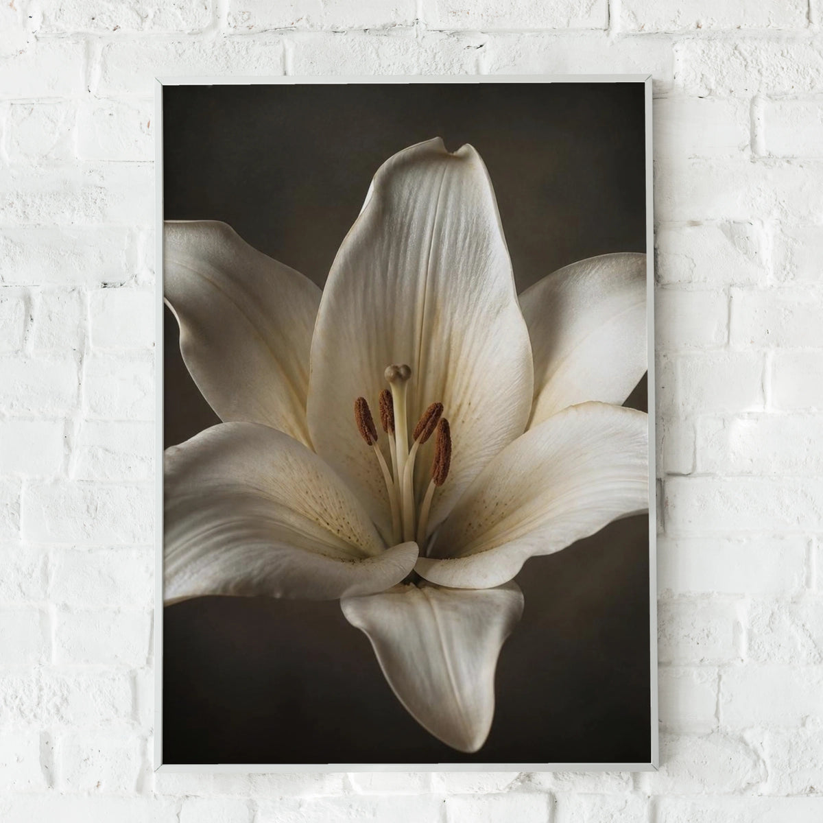 White Lily Flower Poster, Botanical Wall Art, Moody Floral Print, Dark Background