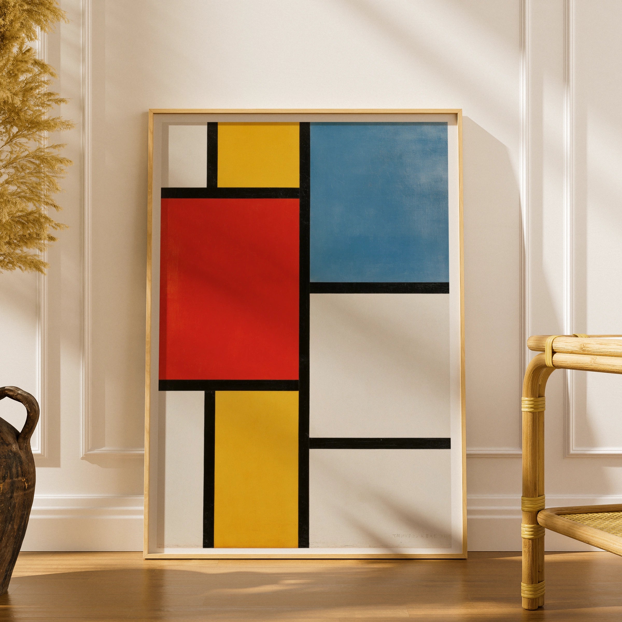 Mondrian Style Abstract Poster, Red Blue Yellow Geometric Wall Art Print, De Stijl