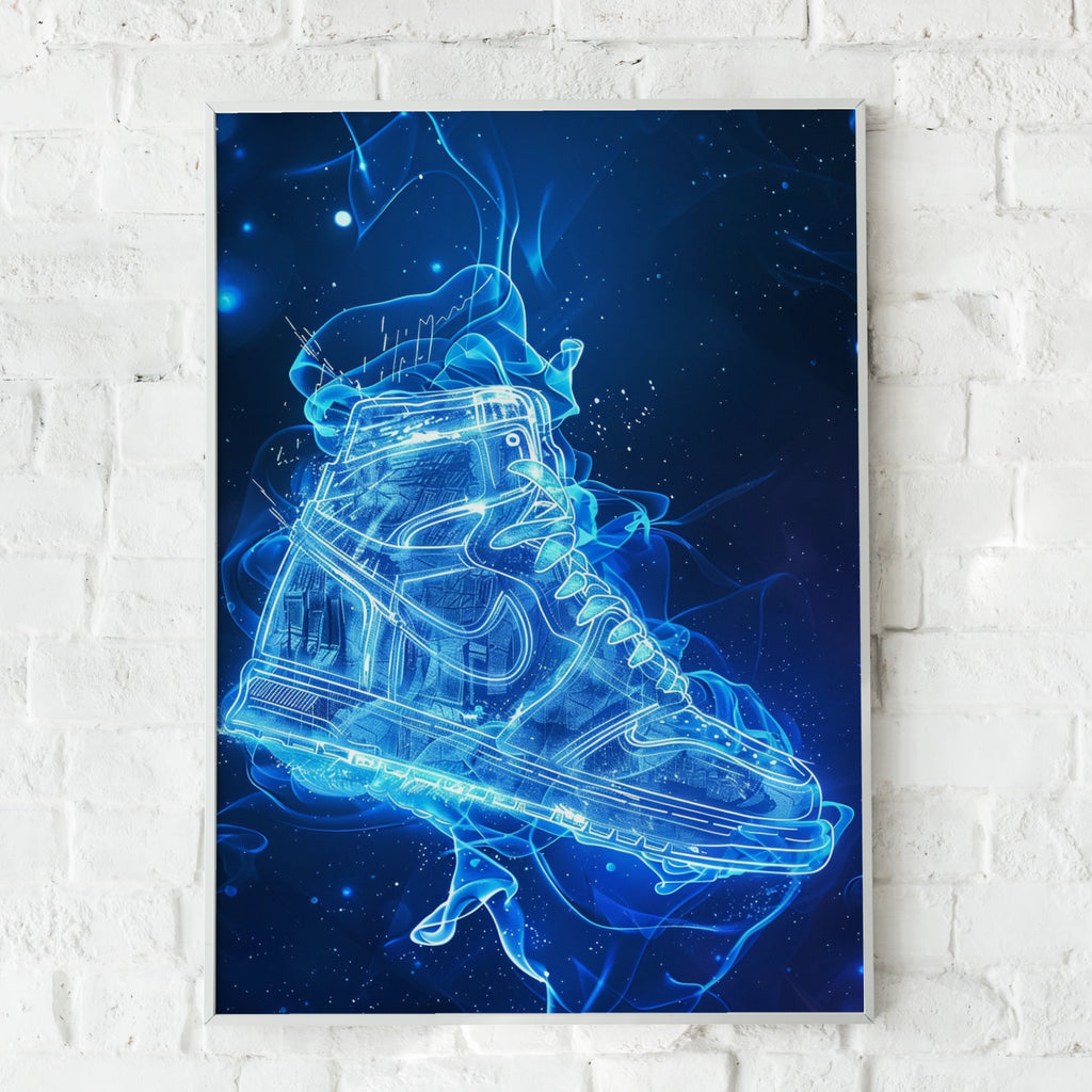 Futuristic Sneaker Neon Blue Art Print, Trainer Poster, Streetwear Wall Art Gift